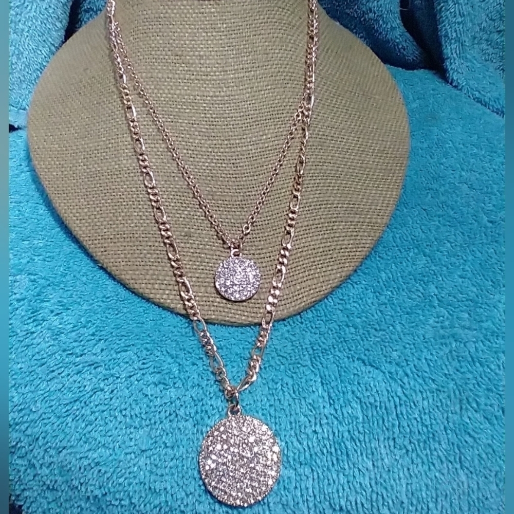 Goldtone Dillard's double layer crystal chain necklace